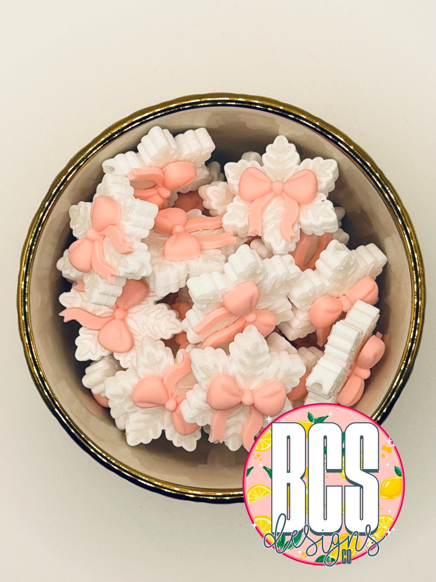 3D snowflake W/ Bow Focal Bead BCS EXCLUSIVE -Collab SOFT PINK