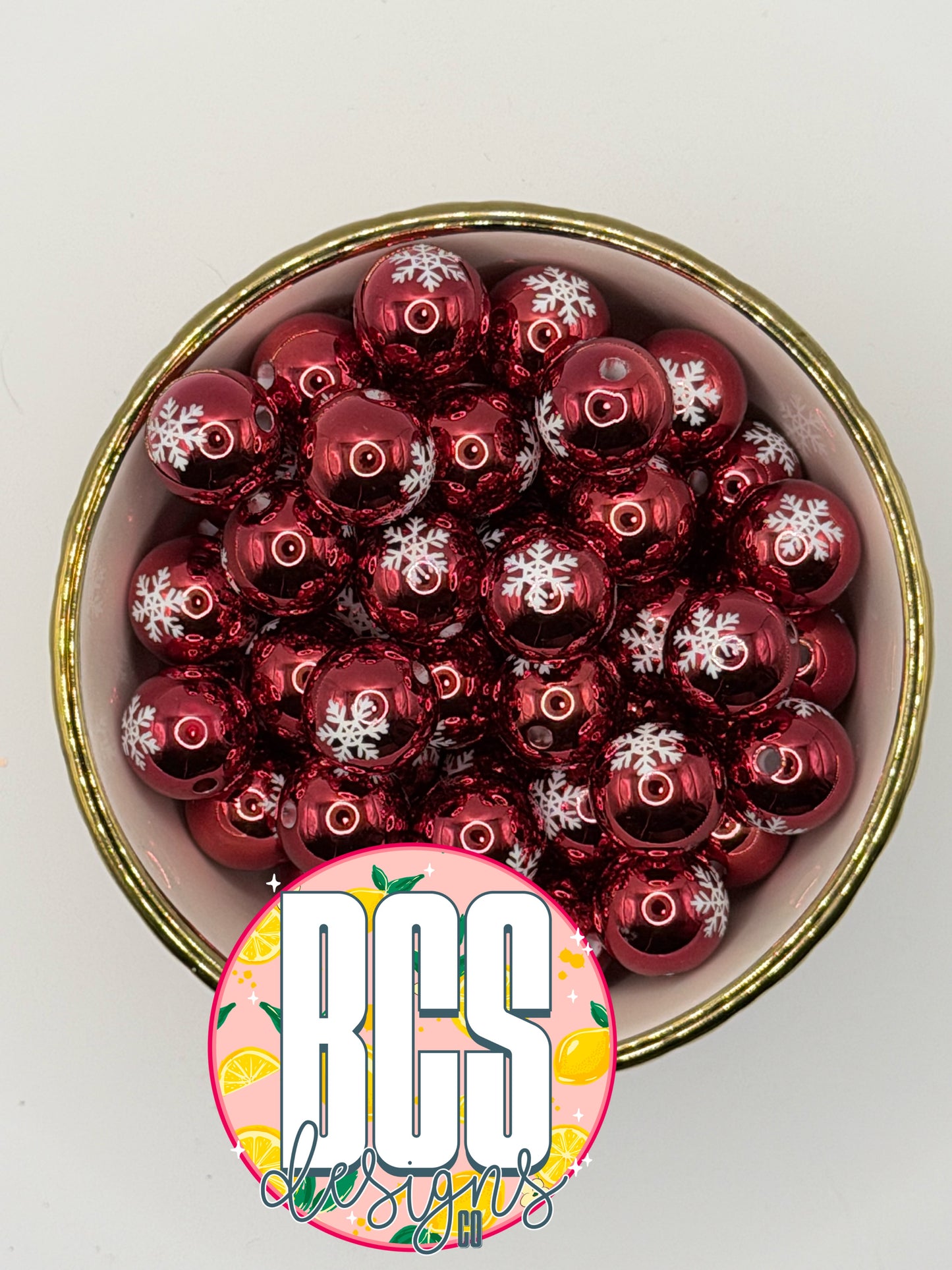 Red Metallic SNOWFLAKE 16mm Acrylic Bead (Sold Individually)