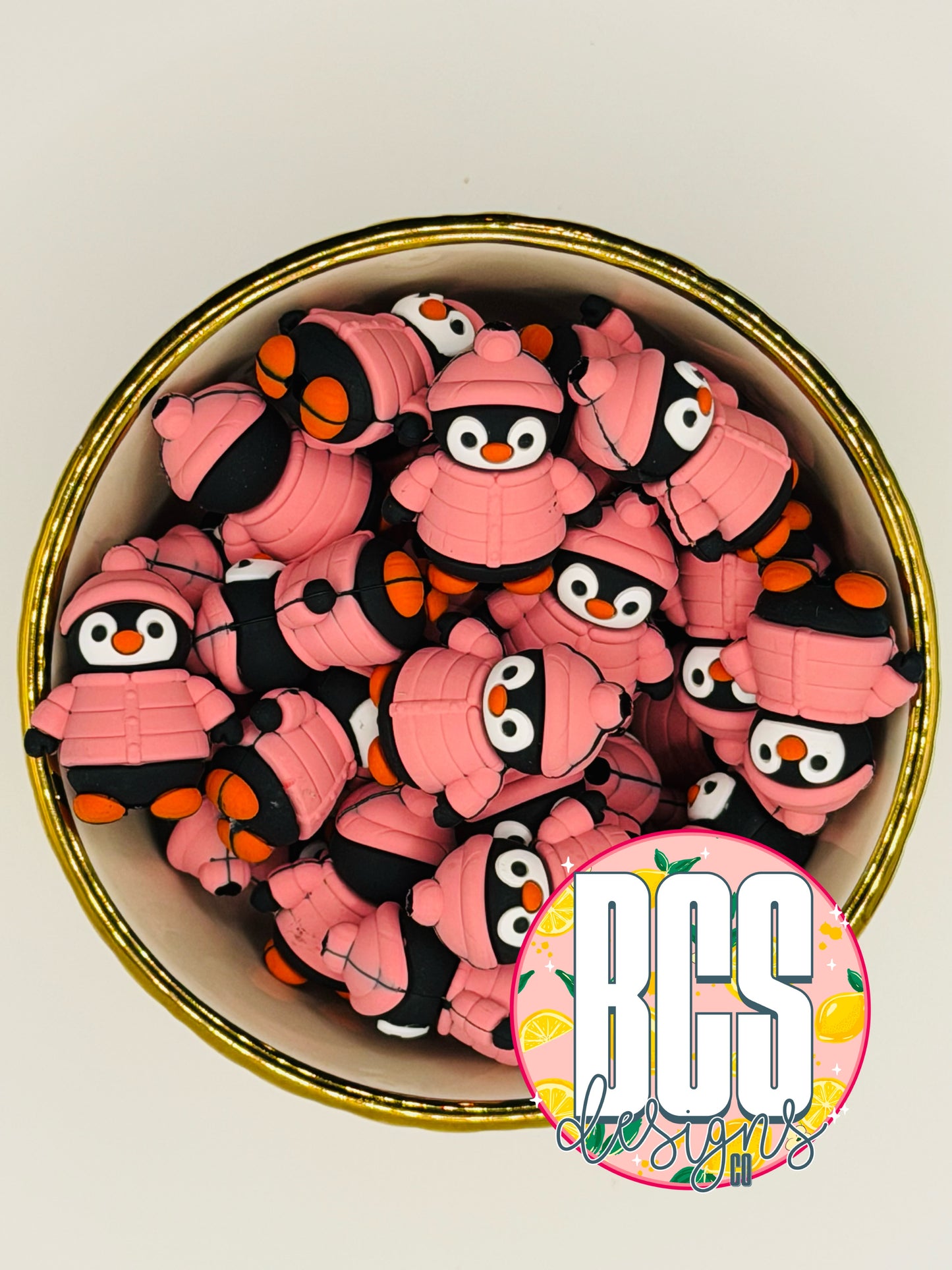 Lee Lee the Penguin Focal Bead BCS EXCLUSIVE - Dusty Pink