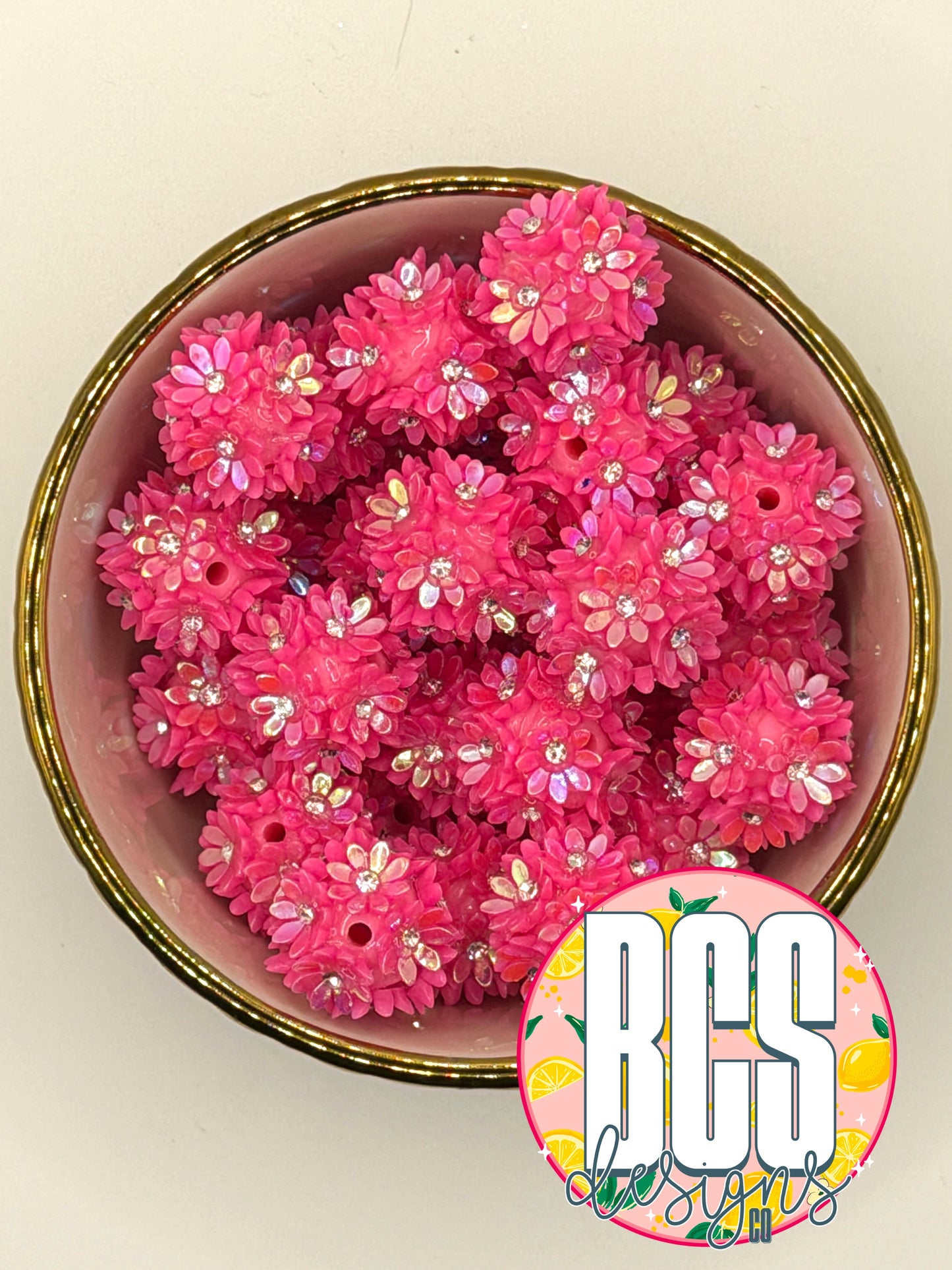3D Hot Pink OPAL Flower 20mm Acrylic Bead (Sold Individually)
