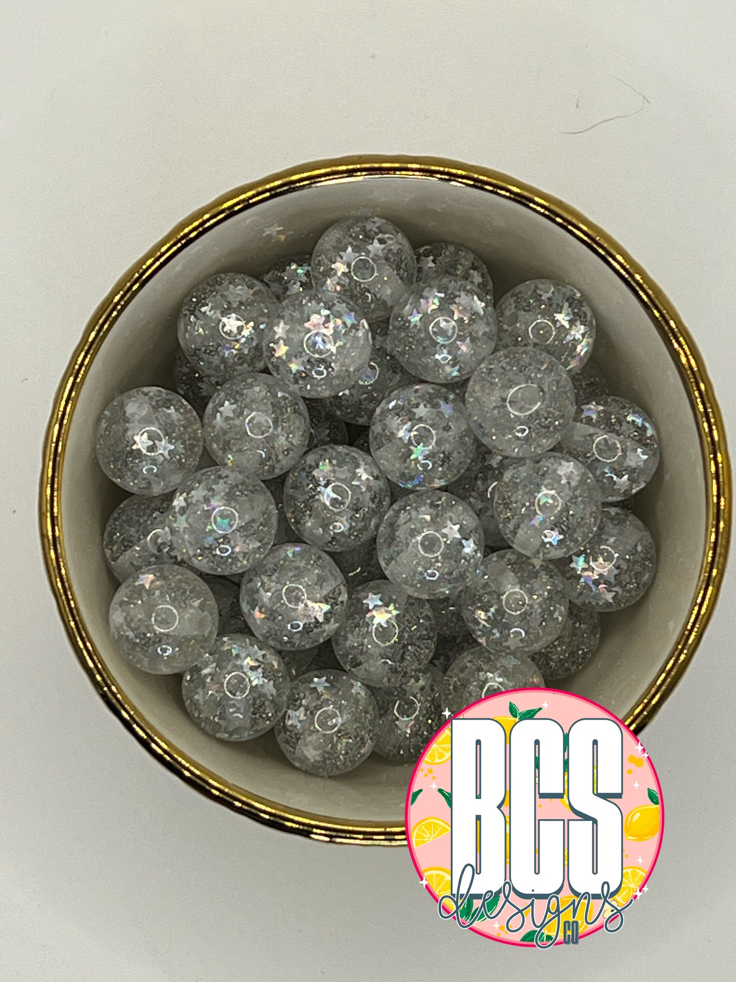 Silver Star Glitter 16mm Acrylic Bead (Sold Individually)