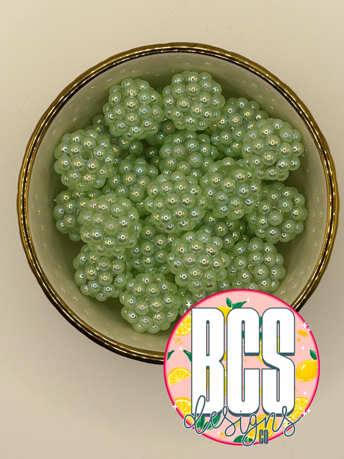 Spring Green Pearl Rhinestone Beads 16mm (sold individually)