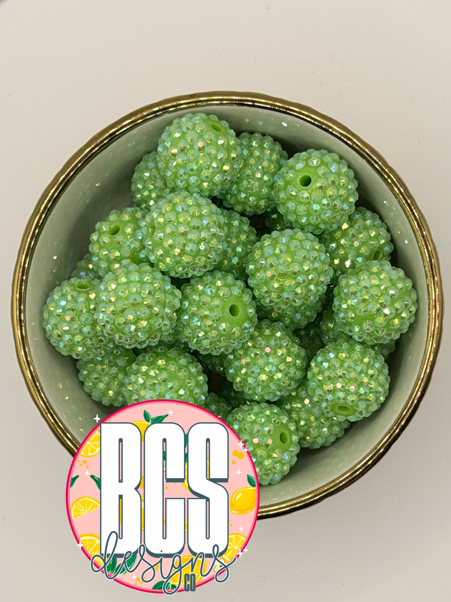 Lime AB Rhinestone Beads 20mm (10 pack)