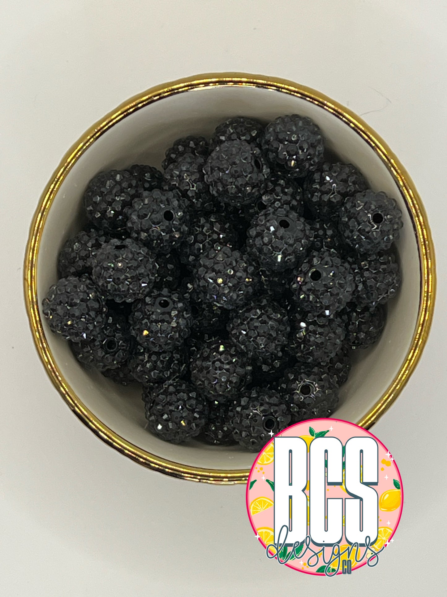 Jet Black Rhinestone Beads 16mm (10 pack)