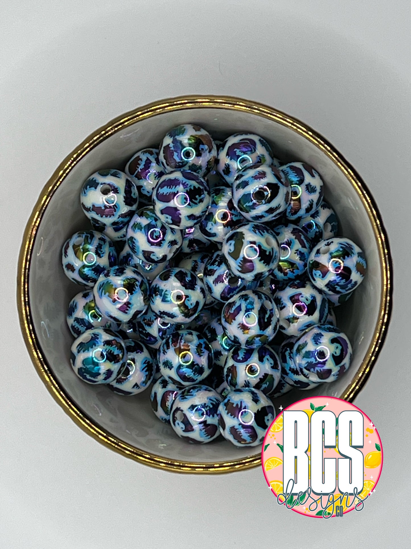 Blue Leopard 16mm Acrylic Bead (Sold Individually)