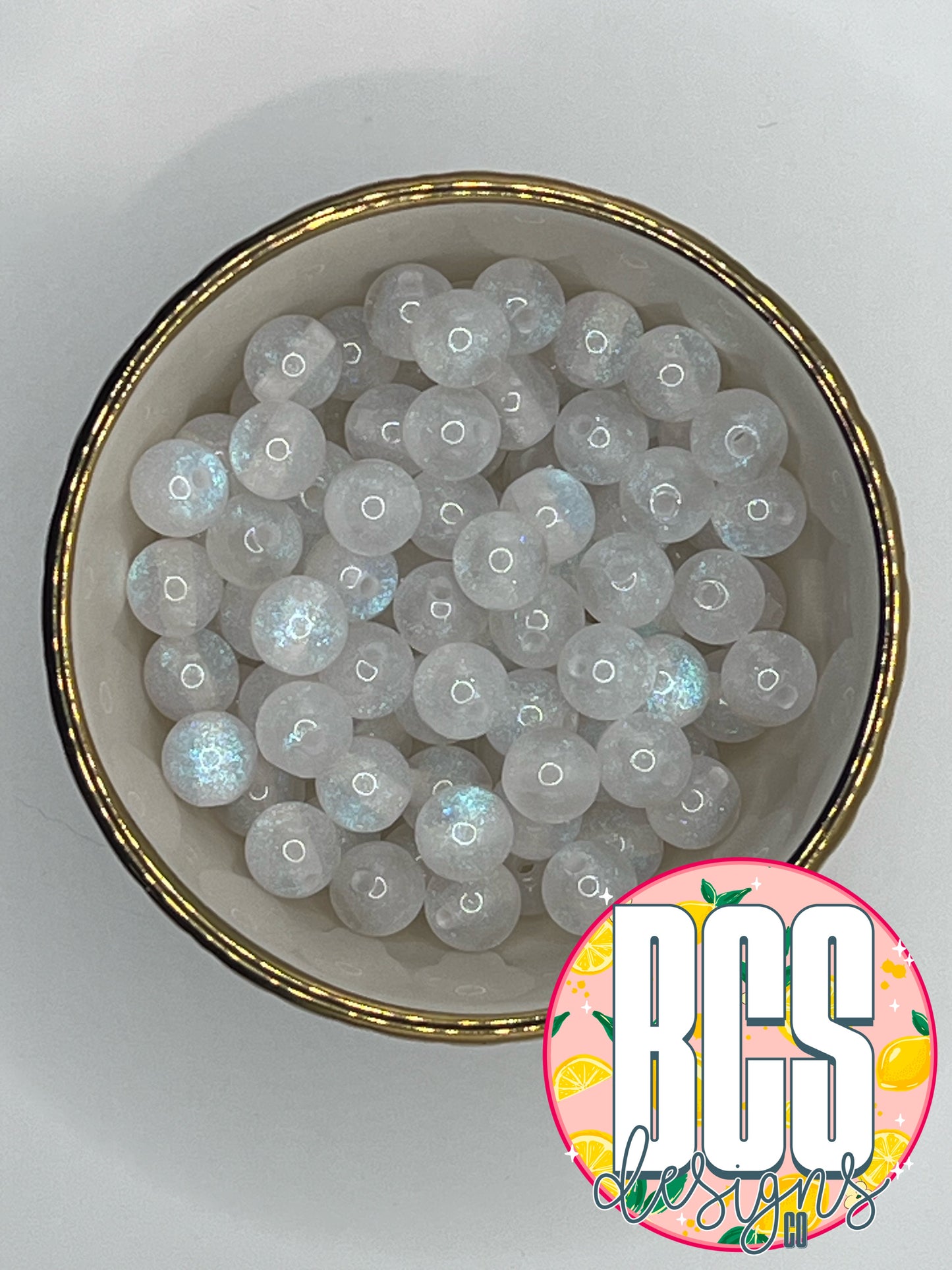 Snow White Glitter Cat eye 12mm Acrylic Bead (sold individually)