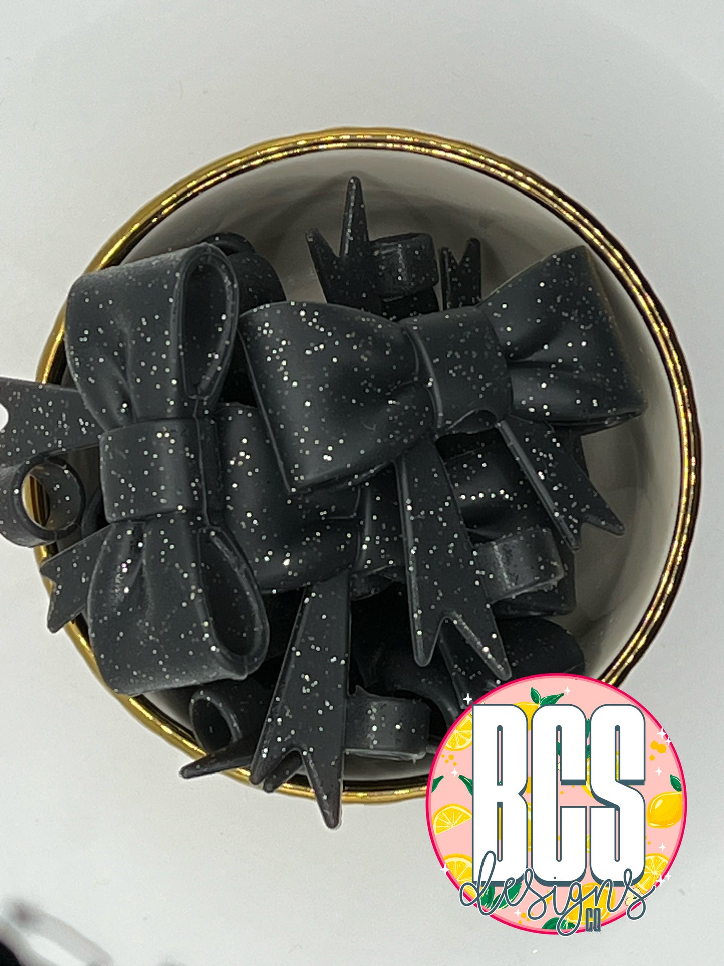 Black Glitter Bow Straw Topper