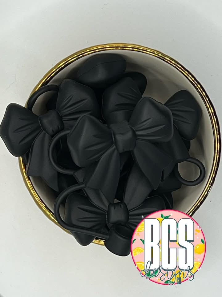 Black Coquette Bow Straw Topper