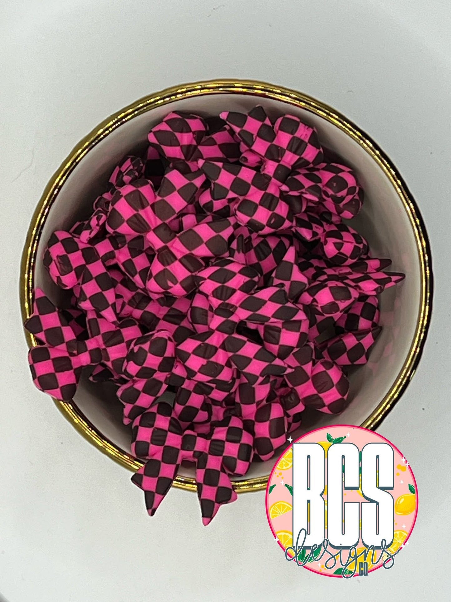 Pink Checkered Coquette Bow Focal Bead BCS EXCLUSIVE