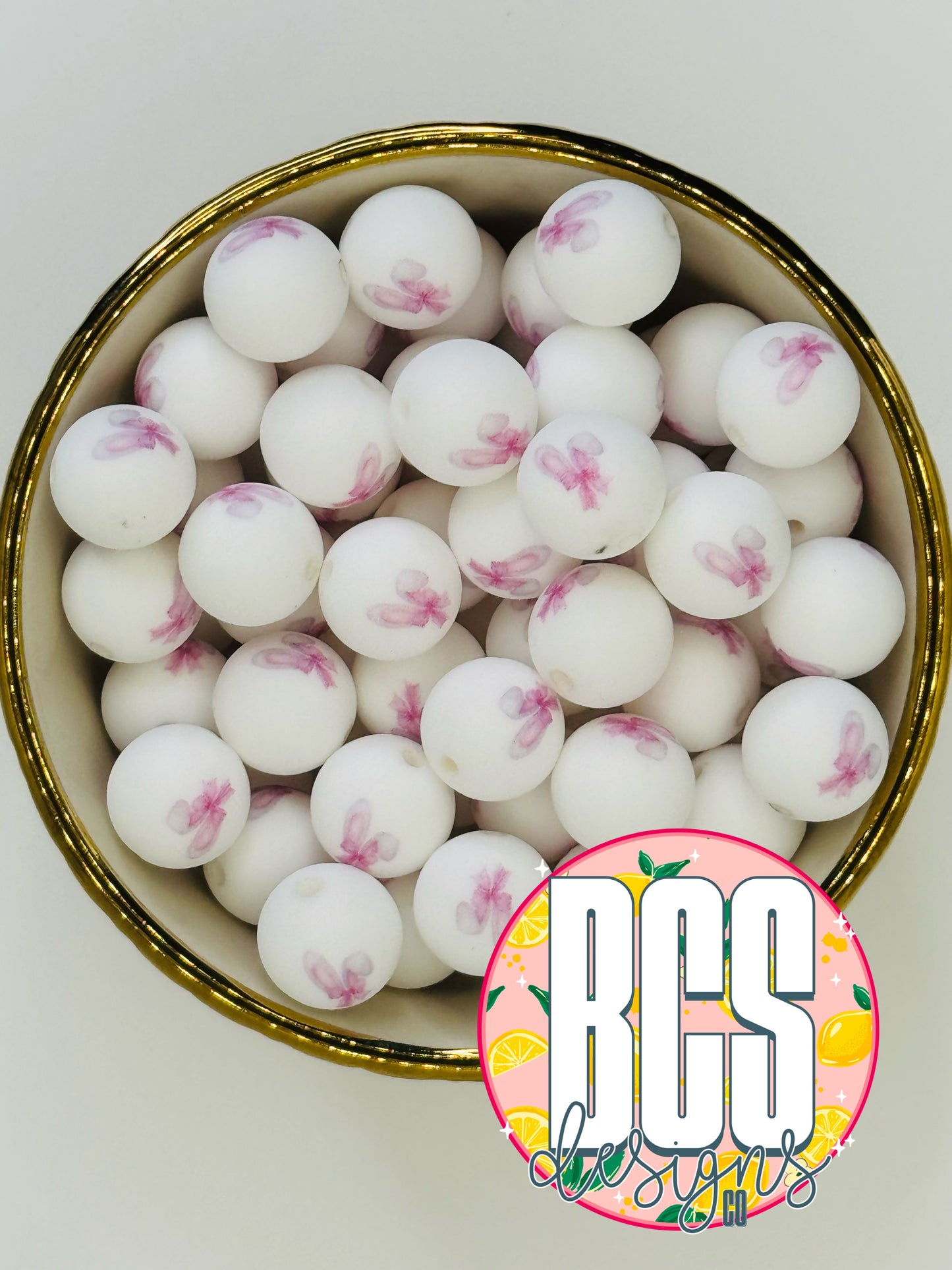 Pink Bunny Ears 15mm Printed Silicone Bead (5 pack) - BCS EXCLUSIVE