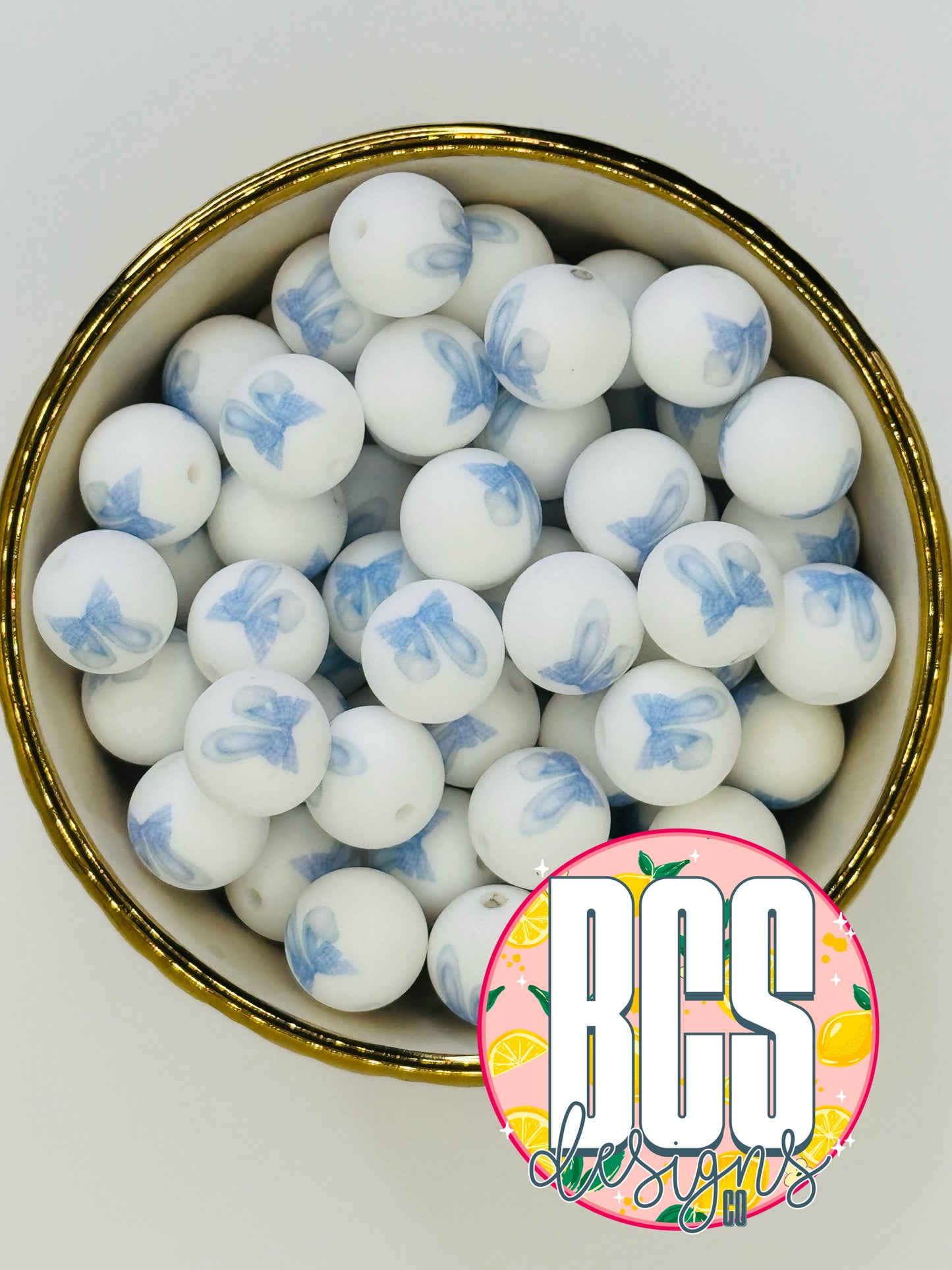 Blue Bunny Ears 15mm Printed Silicone Bead (5 pack) - BCS EXCLUSIVE