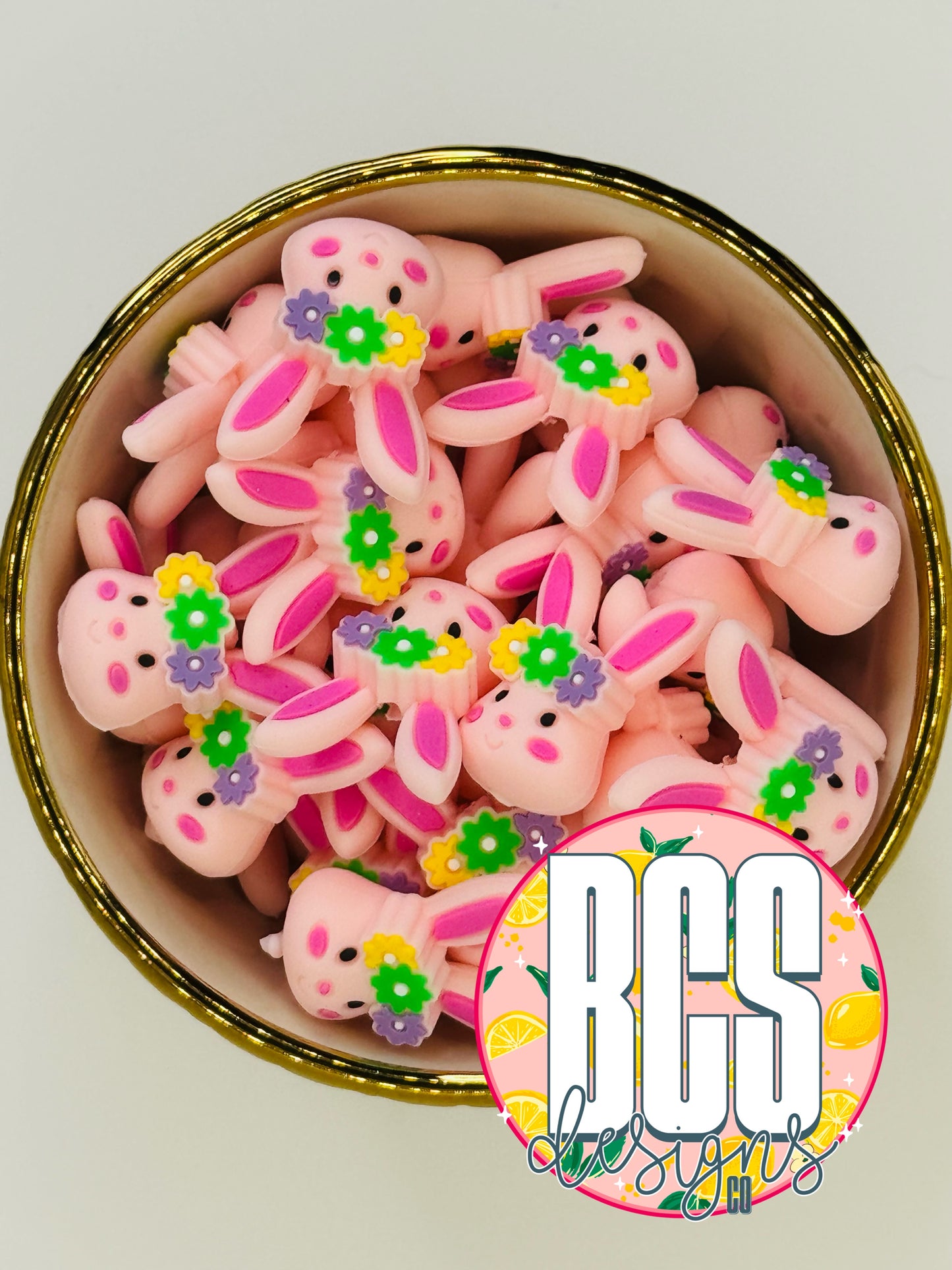 Floral Bunny Focal Bead - Pink