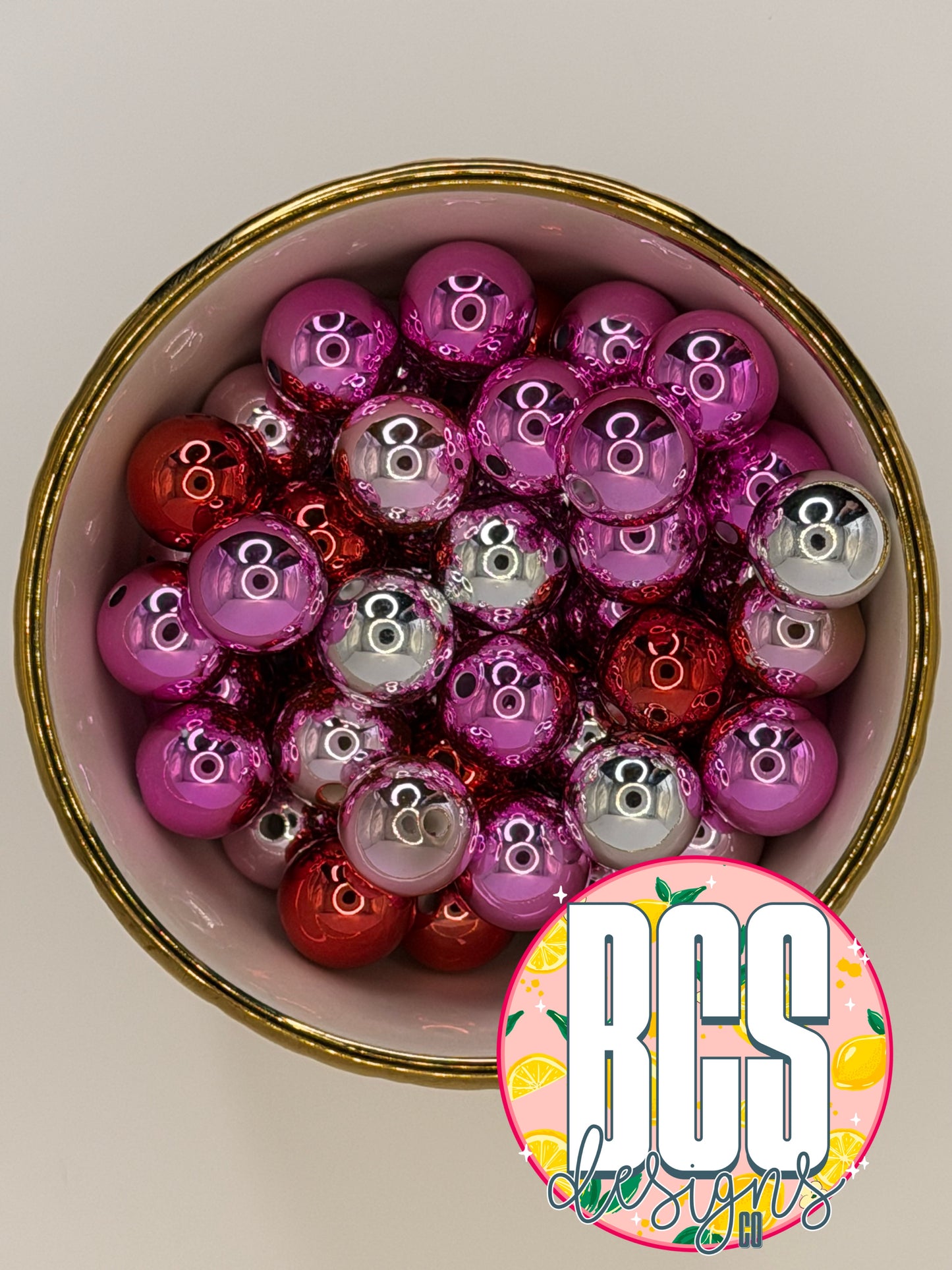 Valentine's Mix Metallic 16mm Acrylic Bead (Sold Individually)