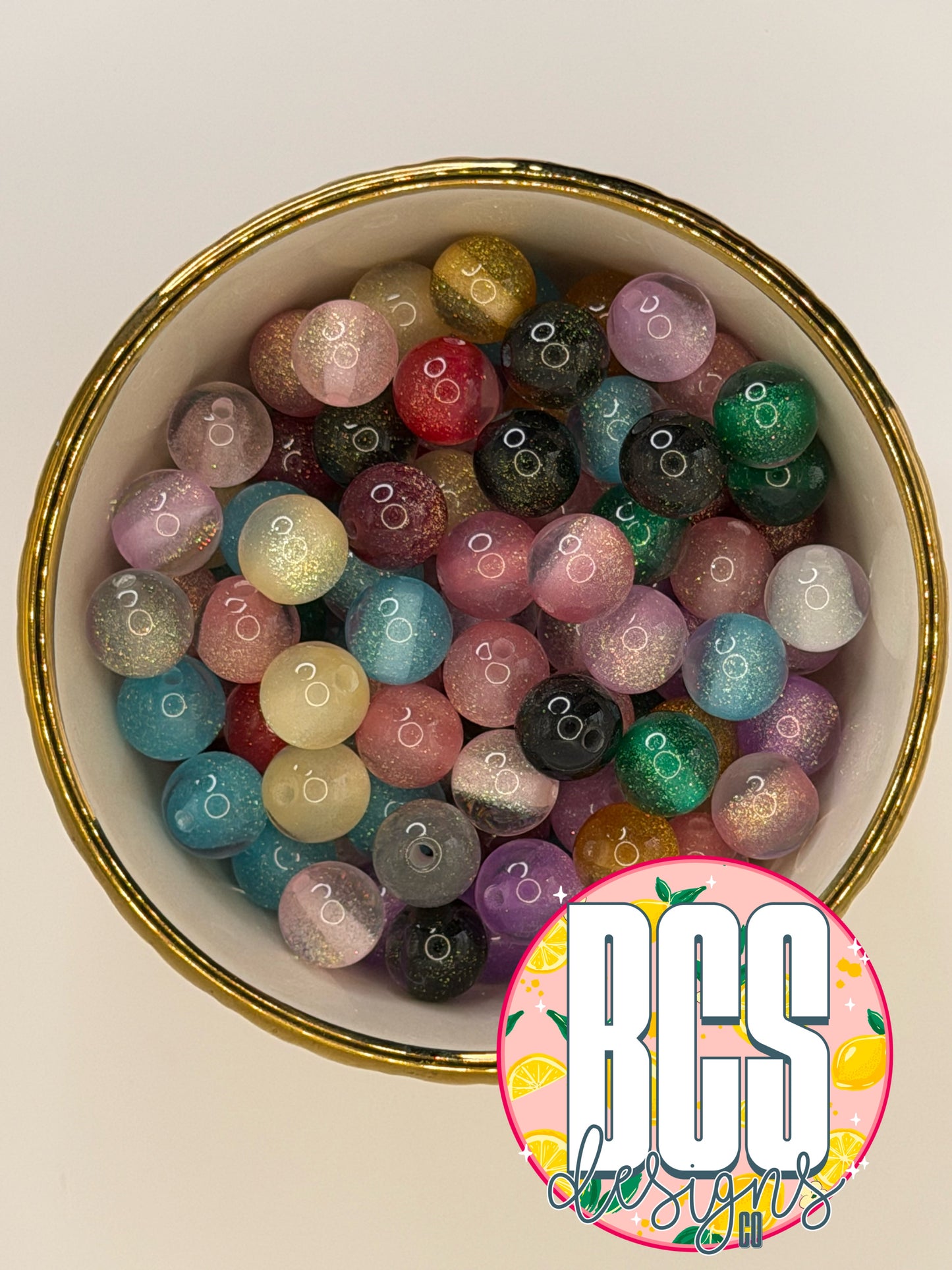 Multi Color Glitter Cat eye 12mm Acrylic Bead (10 Pack)