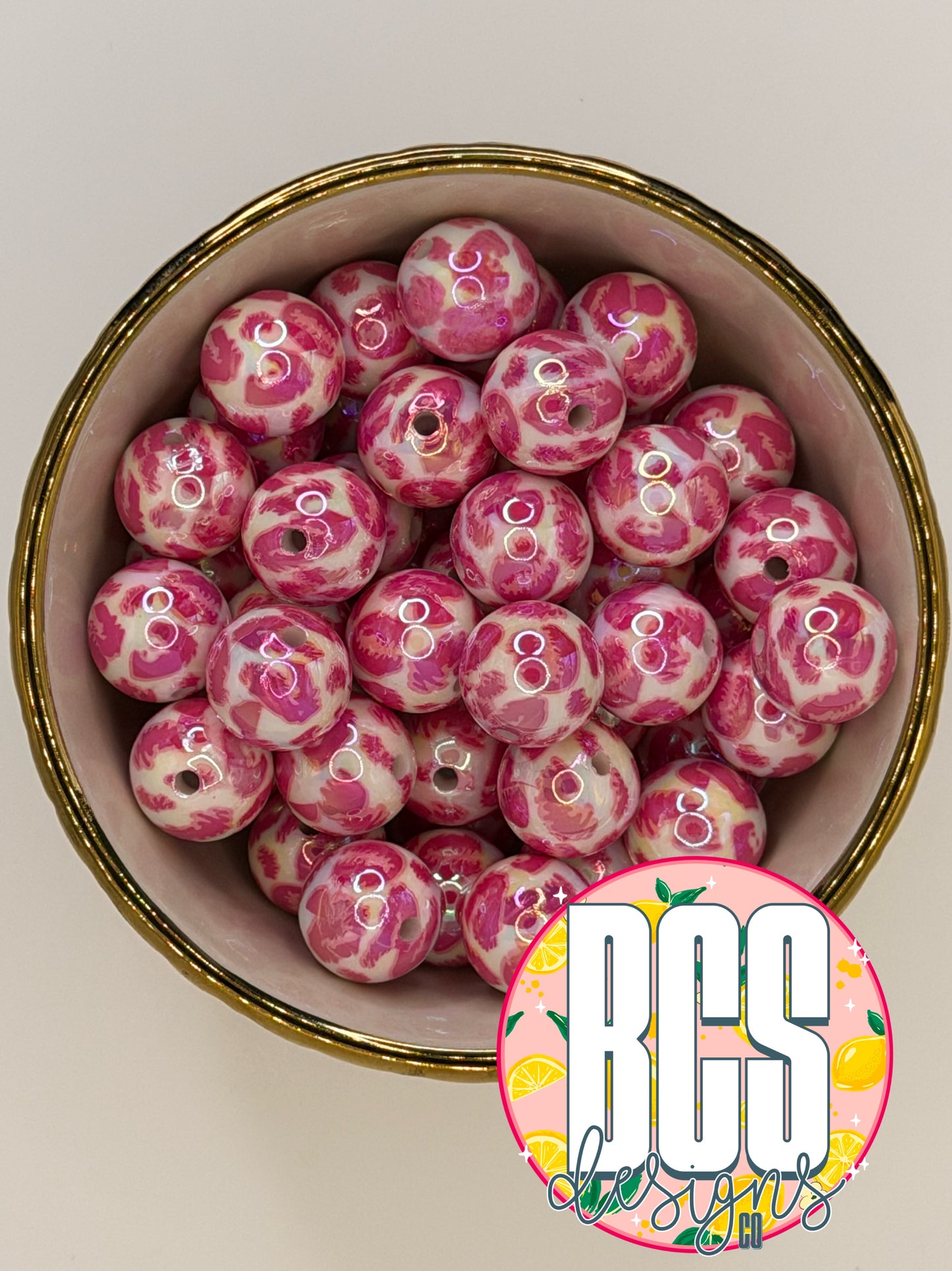 Pink Leopard Print AB 16mm Acrylic Bead (Sold Individually)