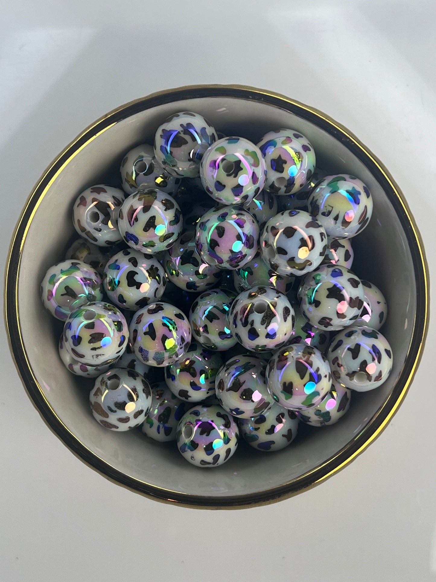 Cow Print AB 16mm Acrylic Bead (Sold Individually)