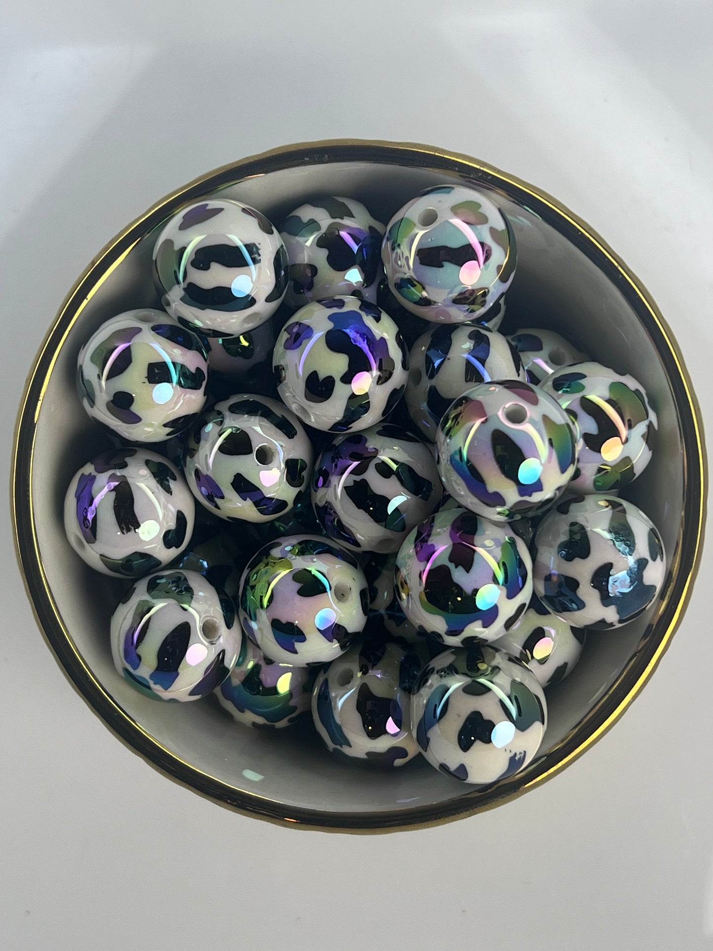 Cow Print AB 20mm Acrylic Bead (Sold Individually)