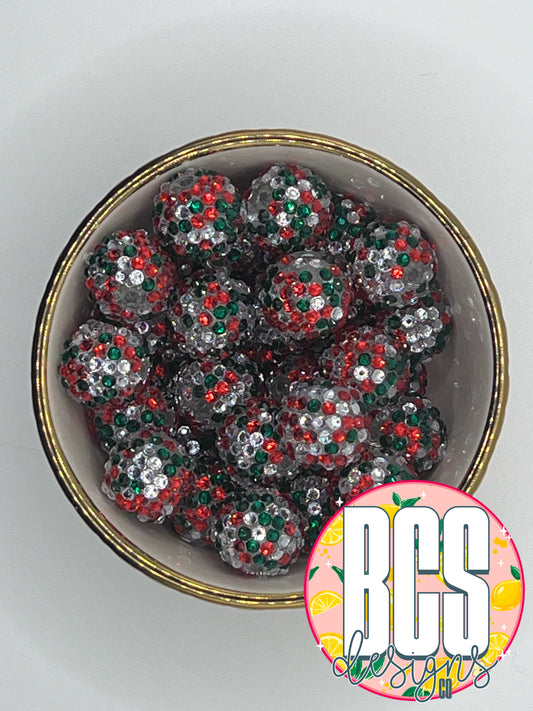 Silver Christmas Confetti Rhinestone Beads 20mm (10 pack)