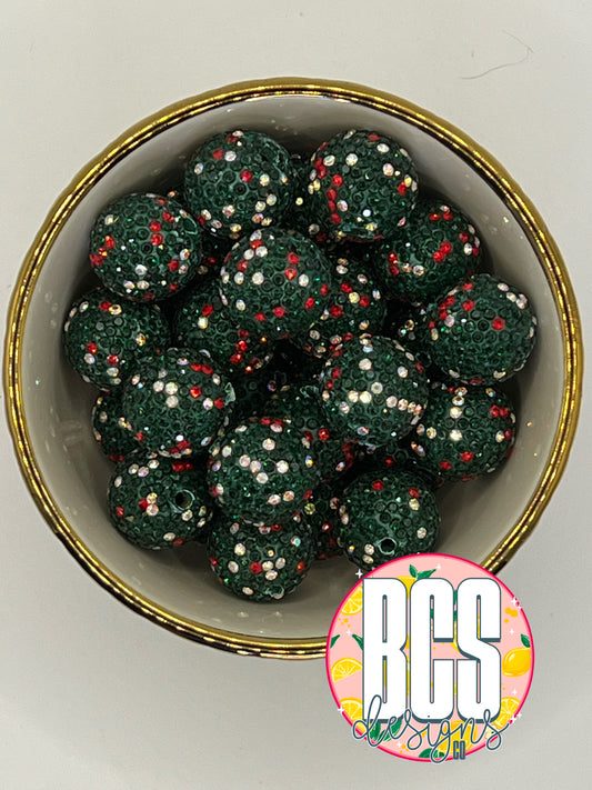 Green Christmas Clay Rhinestone Beads 20mm (10 pack)