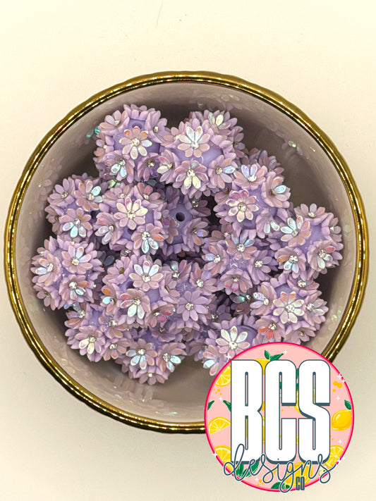 3D Lavender OPAL Flower 20mm Acrylic Bead (Sold Individually)