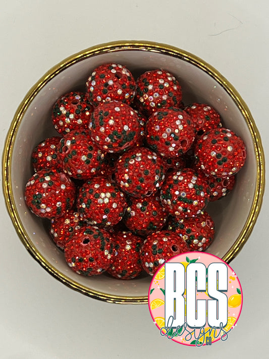 Red Christmas Clay Rhinestone Beads 20mm (10 pack)