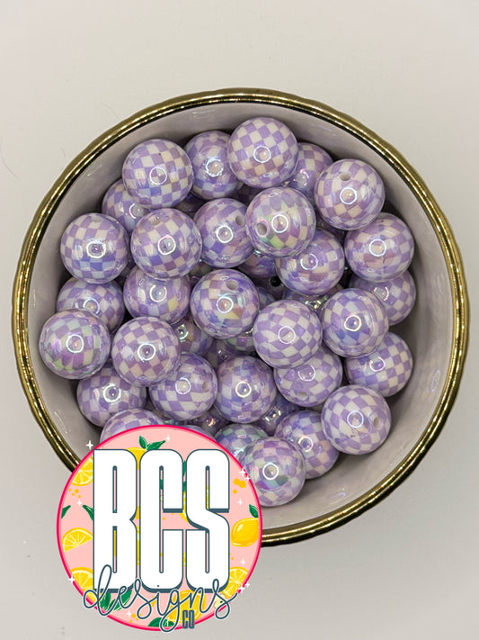 Lavender/White Checkered AB 16mm Acrylic Bead (Sold Individually)