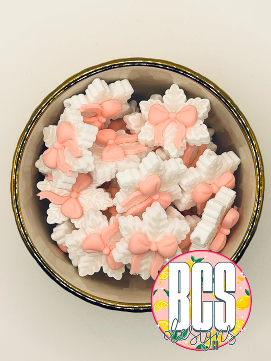 3D snowflake W/ Bow Focal Bead BCS EXCLUSIVE -Collab SOFT PINK