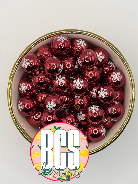 Red Metallic SNOWFLAKE 16mm Acrylic Bead (Sold Individually)
