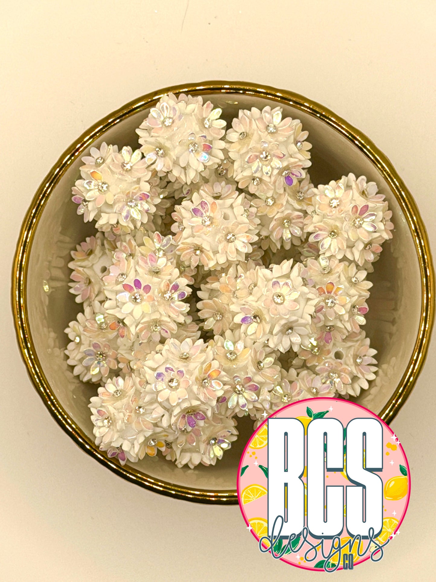 3D White OPAL Flower 20mm Acrylic Bead (Sold Individually)