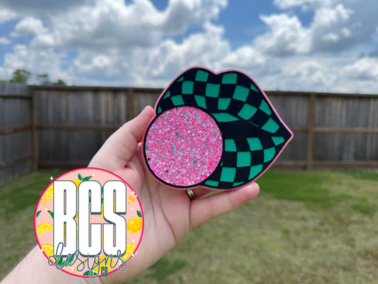 Checkered Lips Blowing Bubble Freshie Mold