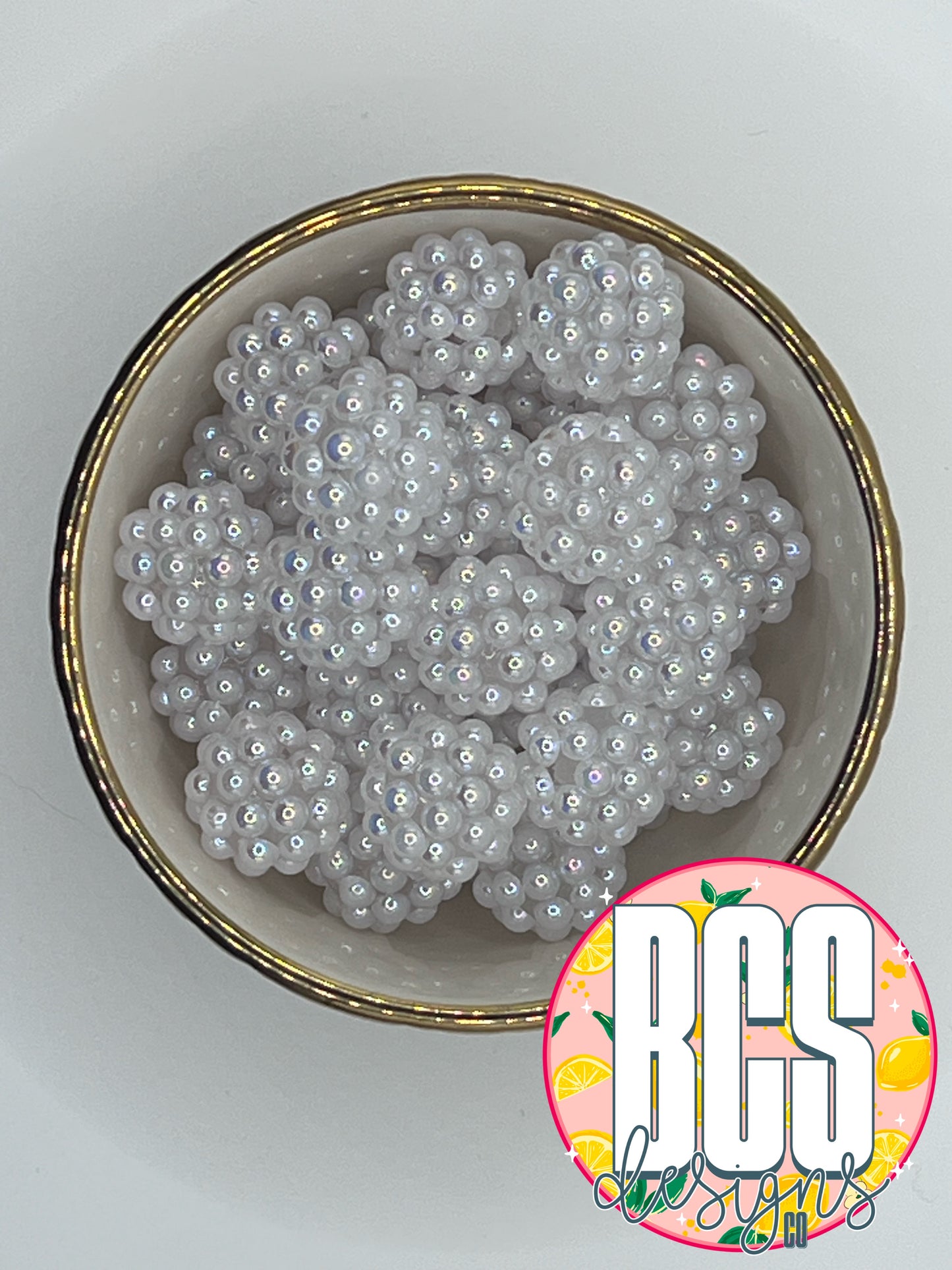 Bright White Pearl Rhinestone Beads 16mm (sold individually)