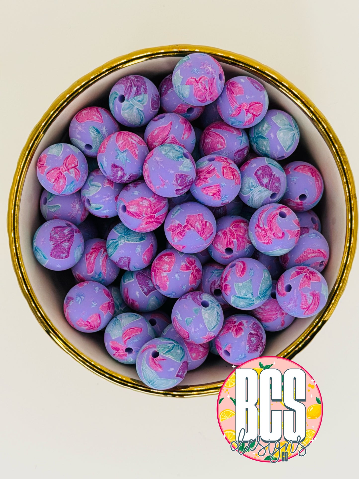 Lavender Snowflake 15mm Printed Silicone Bead (5 pack)BCS EXCLUSIVE (collab)