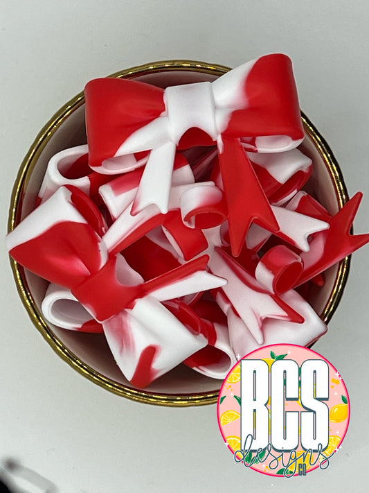 Red/White Tie Dye Bow Straw Topper