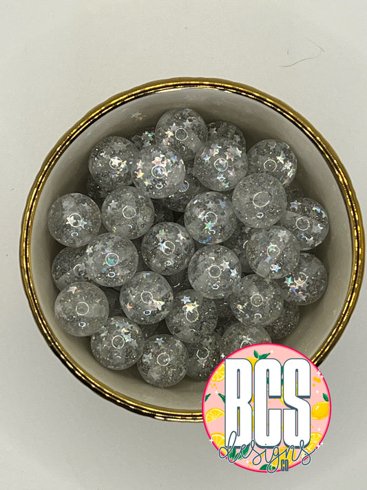 Silver Star Glitter 16mm Acrylic Bead (Sold Individually)