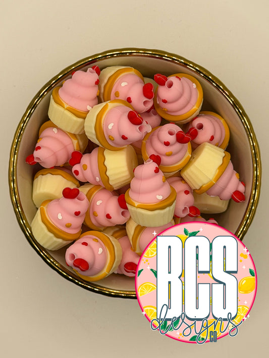 3D Pink Cupcake Focal Bead