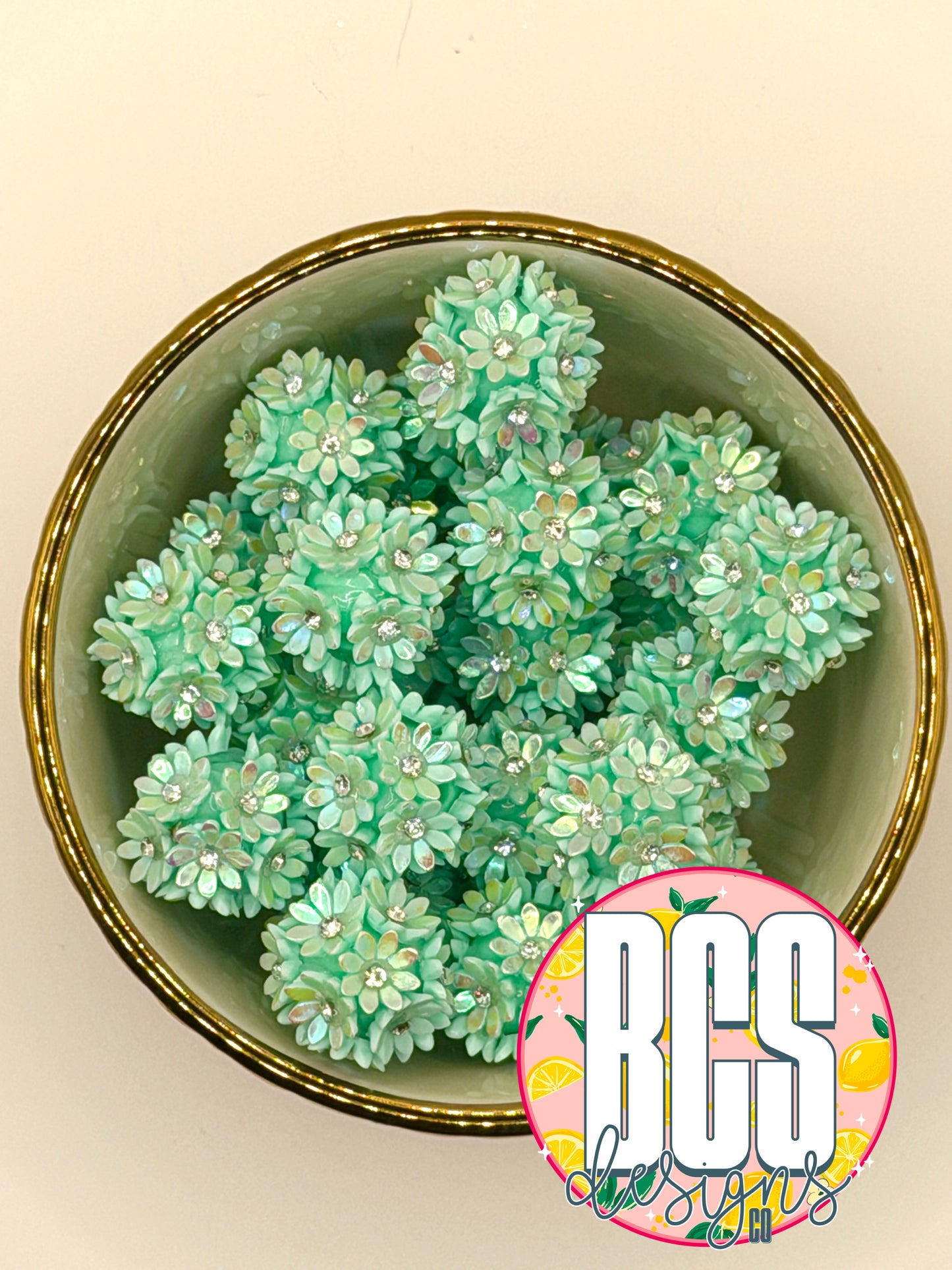 3D Mint Green OPAL Flower 20mm Acrylic Bead (Sold Individually)