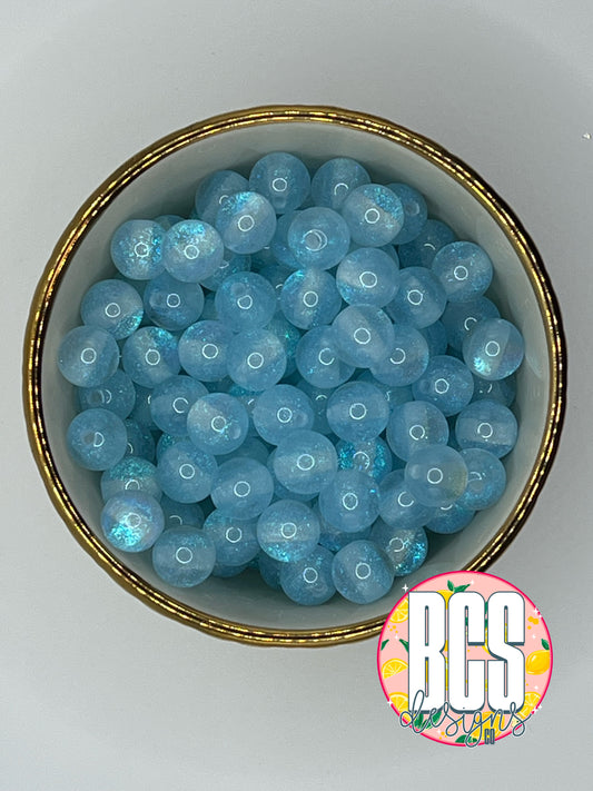 Light Blue Glitter Cat eye 12mm Acrylic Bead (sold individually)
