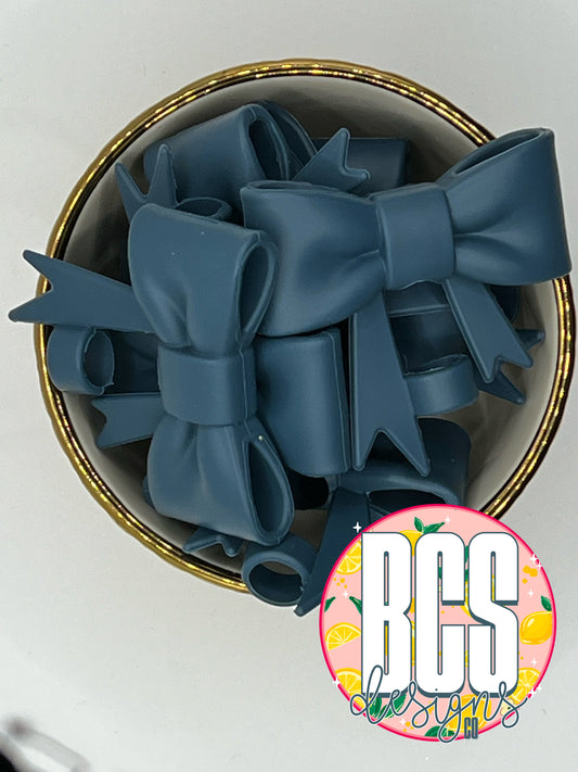 Navy Blue Bow Straw Topper