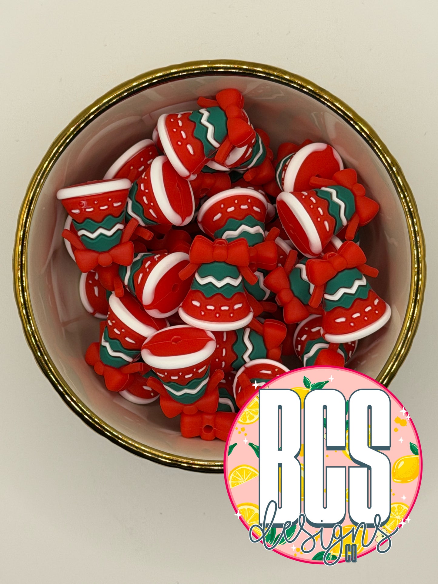 3D Christmas Bell with bow Focal Bead