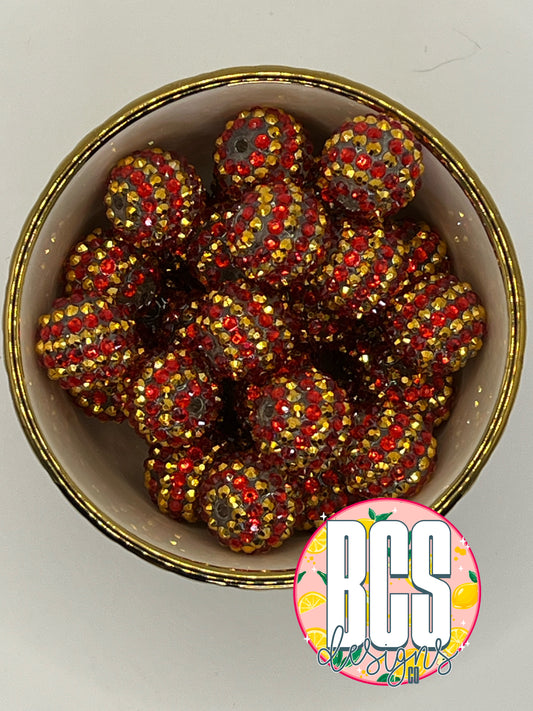 Red/Gold Striped Rhinestone Beads 20mm (10 pack)