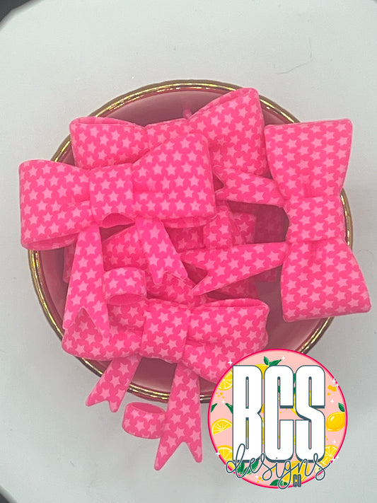 Neon Pink w/ Stars Bow Straw Topper