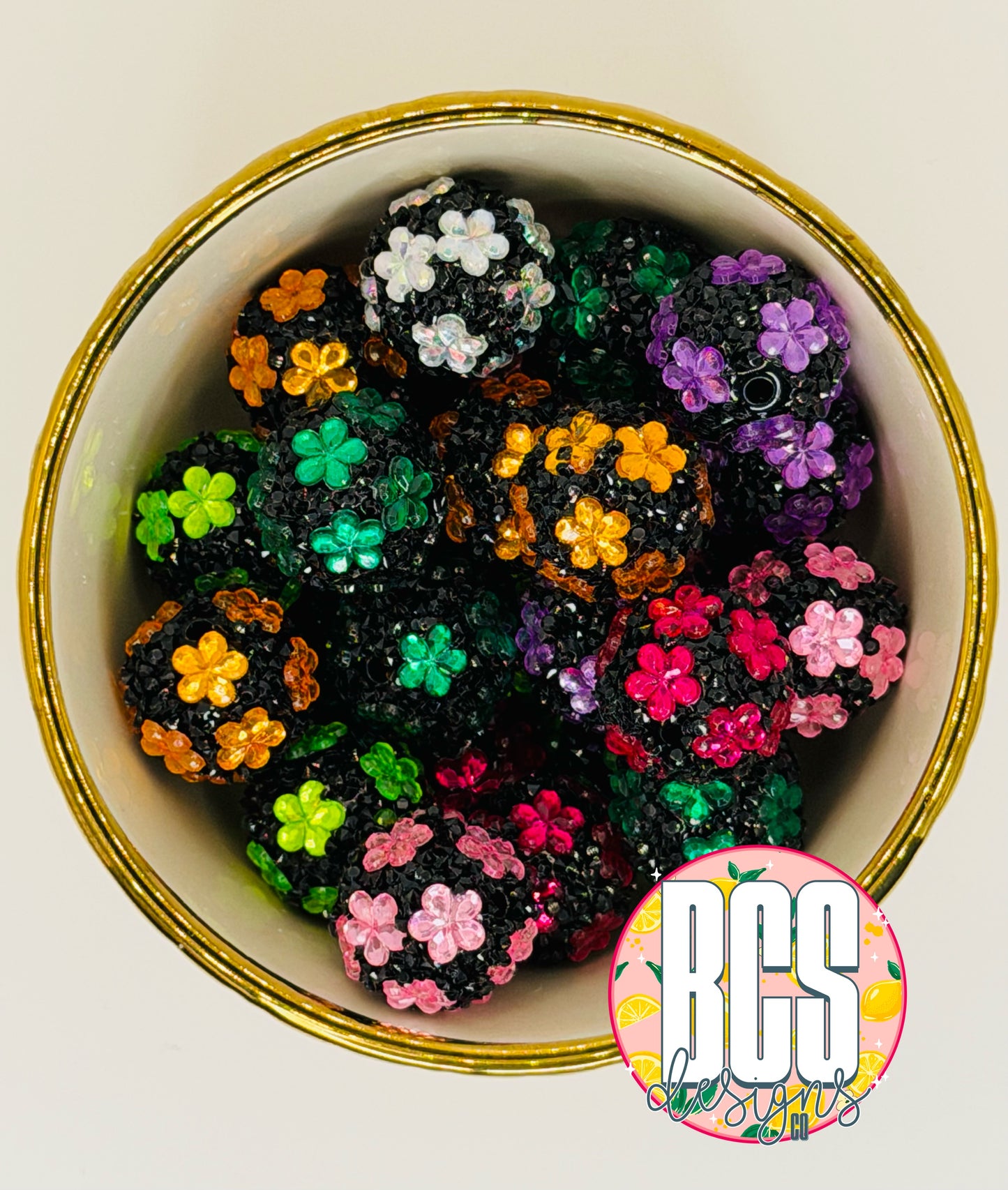 Black & Colorful Flower Rhinestone Beads 20mm (10 pack MIX)