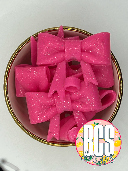 Hot Pink Glitter Bow Straw Topper