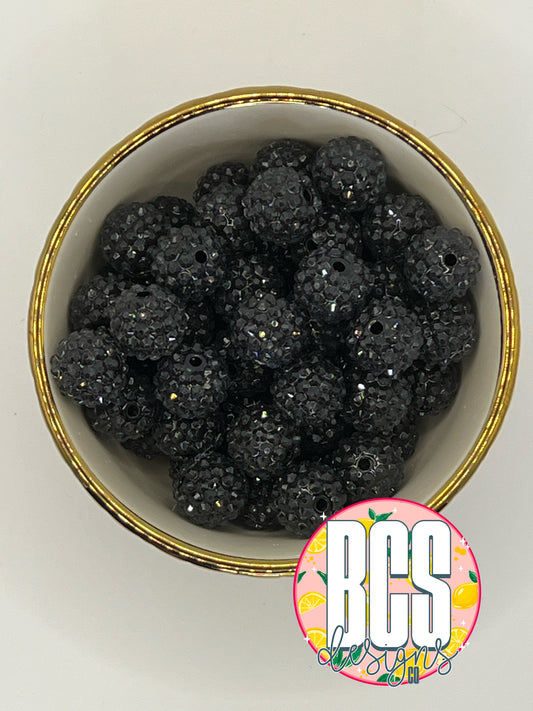 Jet Black Rhinestone Beads 16mm (10 pack)