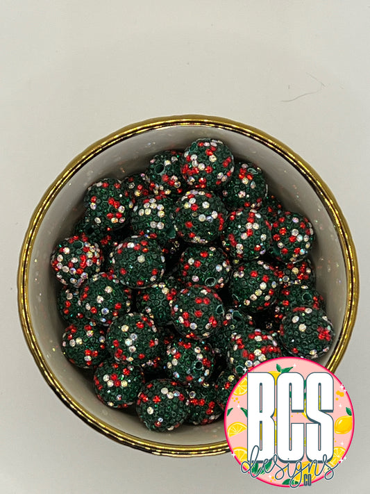 Green Christmas Clay Rhinestone Beads 16mm (10 pack)