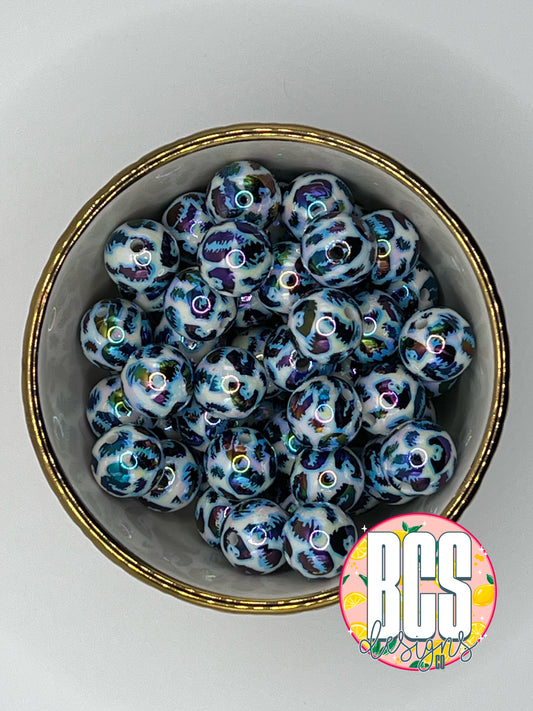 Blue Leopard 16mm Acrylic Bead (Sold Individually)