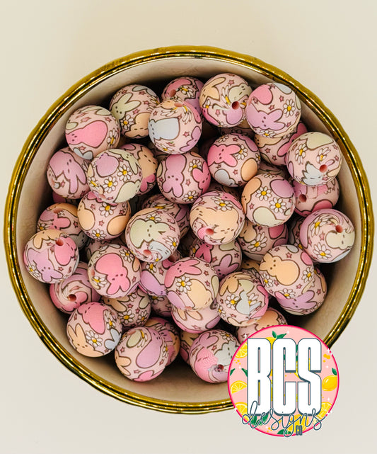 Squishy Bunny 15mm Printed Silicone Bead (5 pack)BCS EXCLUSIVE (collab)