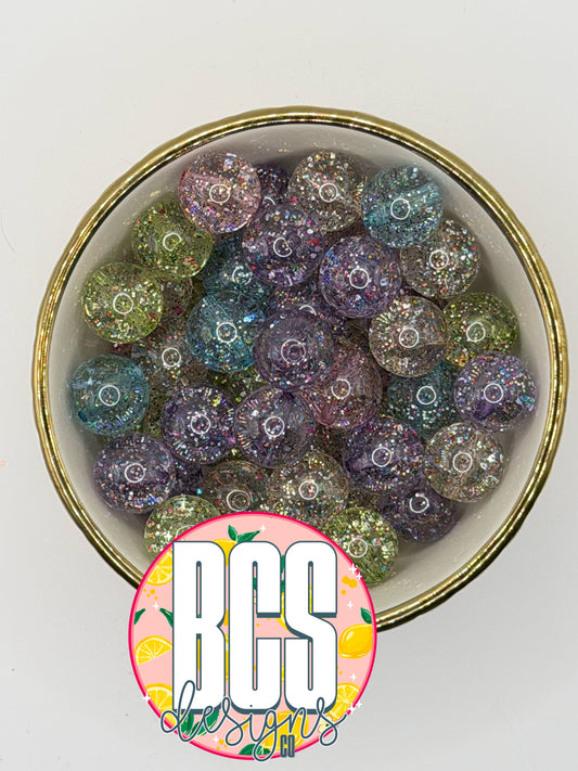 Rainbow Glitter 16mm Acrylic Bead MIX (10 Pack)