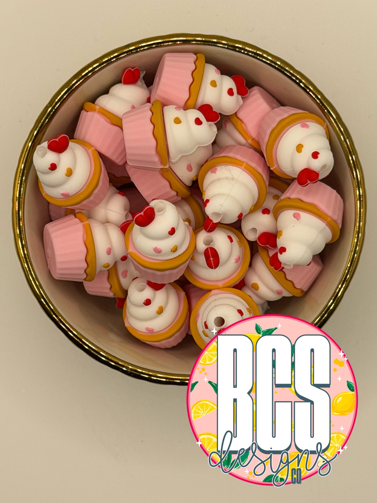 3D White Cupcake Focal Bead