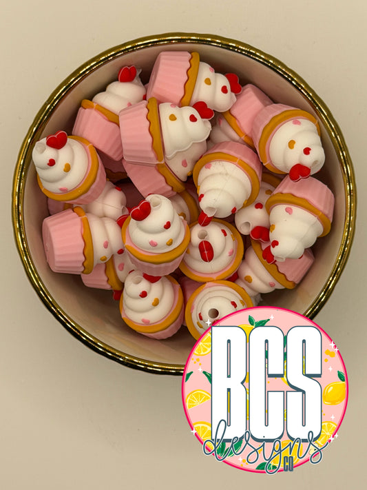 3D White Cupcake Focal Bead